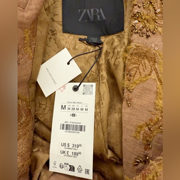 NWT Zara Limited Edition Floral Embroidered Long coat light Brown Sz M - Picture 14 of 17